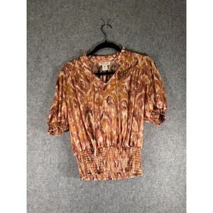 Rachel Zoe‎ Blouse Women Small Orange Semi Sheer Peasant Boho Feminine Romantic